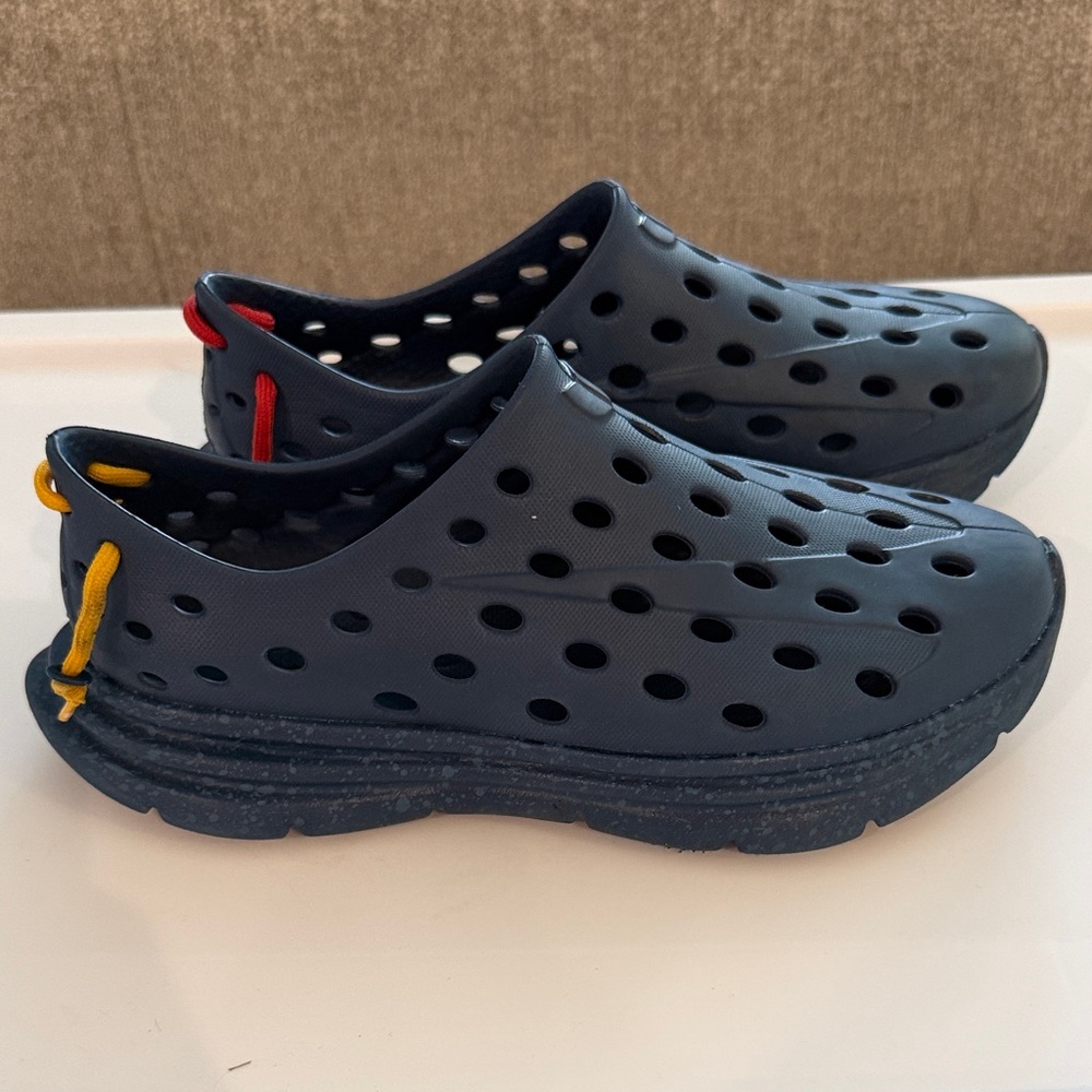 Kids Navy Slip-On Perforated Sandals with Color Accent